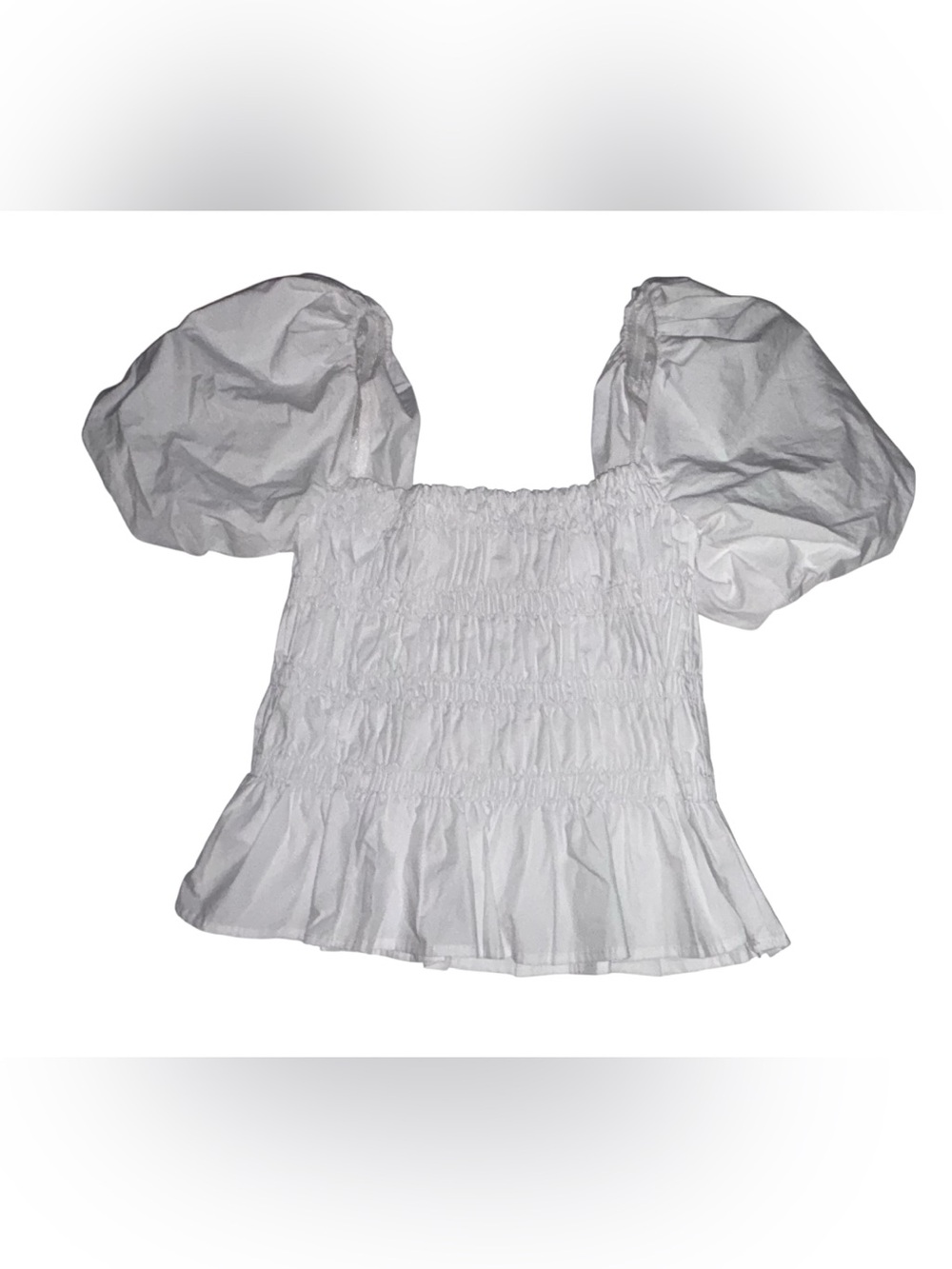 ASTR The Label Savina White Puff-Sleeve Peplum Smocked Top Size M NWOT - Picture 7 of 15